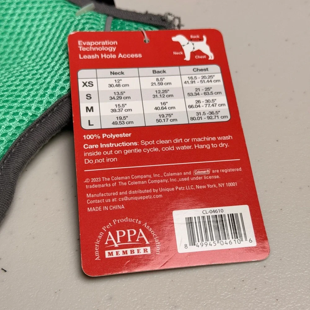 Coleman Pet Cooling Jacket XS Green Mesh Reflective Dog Vest NWT Heat Relief